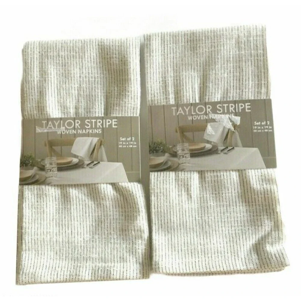 Taylor Stripe Napkins Woven Fabric White Gray Cotton Blend Summer 19x19 Set of 4